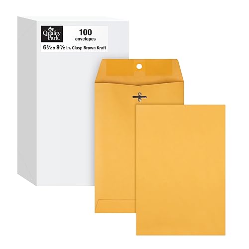 Quality Park 6-1/2 x 9-1/2 Clasp Envelopes, Clasp and Gummed Closures for Storing or Mailing, Heavy-Duty 32 lb Kraft Paper, 100 Per Box (QUA37763)