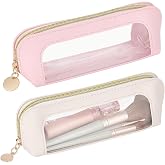 UNICRAFTALE 2Pcs Clear PU Travel Makeup Organizer Pouch 7.68"x2.13"x2.4" | Zipper Closure,Small Size,Portable Transparent,PU Leather,for Beauty Brushes,Toiletries Storage