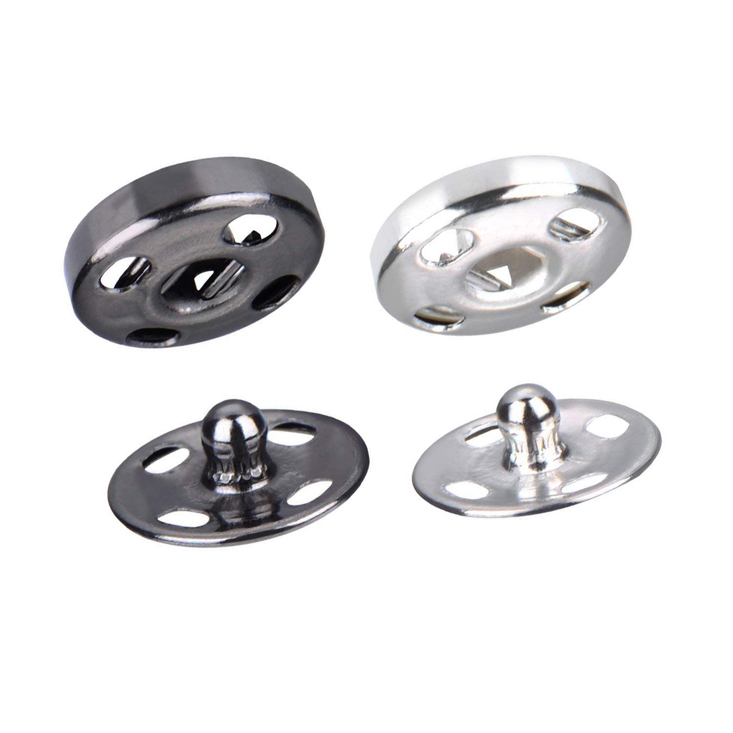 Kenkio 120 Sets Sew-on Snap Buttons Metal Snaps Fasteners Press Studs Buttons for Sewing, 8 mm and 10 mm,Black and Silver