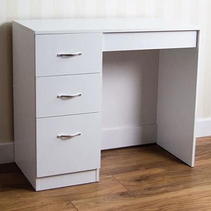 Home Discount White 3 Drawer Dressing Table Makeup Desk Riano