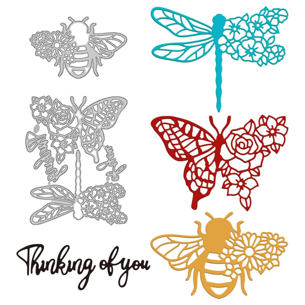 GLOBLELAND Flowers Butterfly Metal Die Cuts Bee Dragonfly Cut Dies Cutting Dies for Card Making Embossing Tool Stencil Scrapbooking DIY Craft Album Paper Card Decor