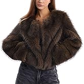Amazhiyu Women's Faux Fur Long Sleeve Open-front Winter Cropped Coat with Pockets