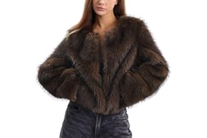 Amazhiyu Women's Faux Fur Long Sleeve Open-front Winter Cropped Coat with Pockets