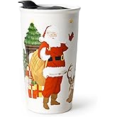 ANTIS'S HOME Ceramic Travel Mug with Lid, Christmas Mug Wall Coffee Mug Tumbler, Reusable Tall Cup, Splash Resistant Lid, Dishwasher Microwaveable Safe