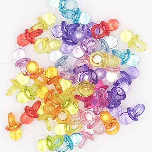 Snailmon 100pcs Mini Baby shower Pacifiers Party Favors Dummy, Baby Girl/Boy Shower Pacifiers, Clear Acrylic Table Scatter Decor, 20mm (Multicolor)