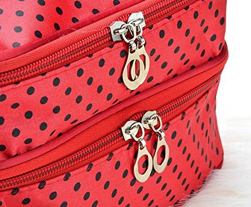 GuGio Travel Makeup Bag Cosmetic Organizer Case for Women, Double Layer Dot Toiletry Train Brush Bags for Girls Ladies