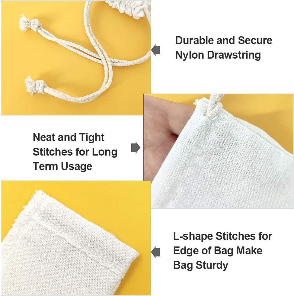 SumDirect 20Pcs Cotton Muslin Bags,White Mini lightweight Gift Bags Breathable Pouches with Drawstring Reusable Packing Storage Bags for Wedding Party - Image 4