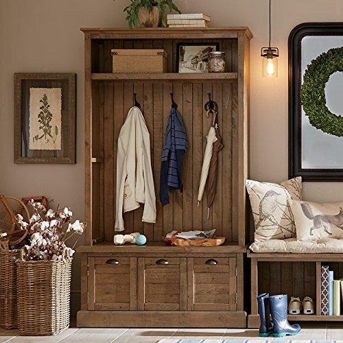 J and A Accessories Reclaimed Pine Wood Hall Tree With Drawers And Solid Seat And with