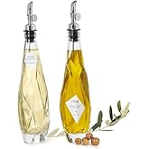 FYGO Diamond Lux Olive Oil Bottle Dispenser - Olive Oil Container- Oil and Vinegar Dispenser Set with Pourer and Funnel - Bottle for Kitchen - 350ml - Set of 2