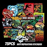 Meet Holiday Jurassic Park Dinosaur Sticker 75 PCS PVC Waterproof Stickers for Laptop, Notebooks, Car, Bicycle, Skateboards, Luggage Decoration (Jurassic Park)