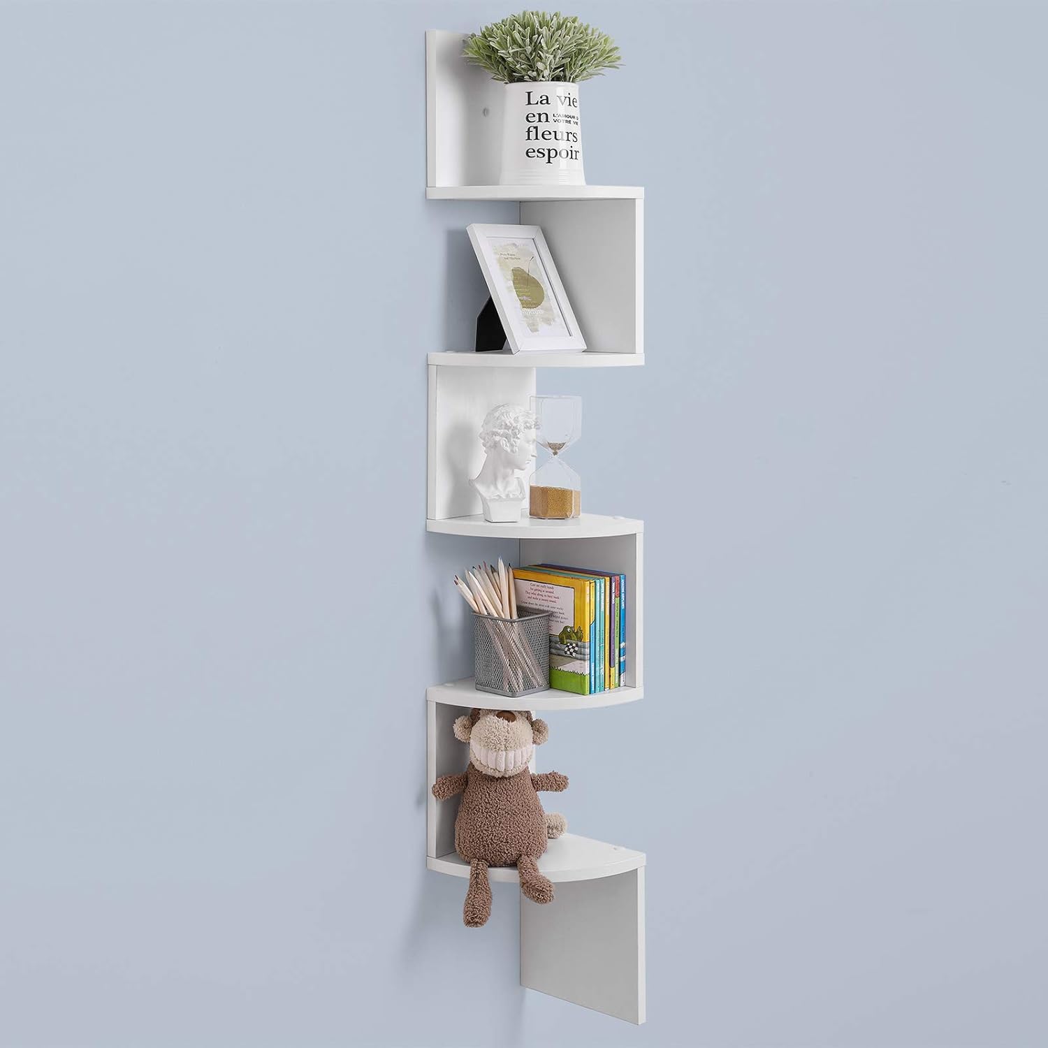 VASAGLE Corner Shelf, 5-Tier Floating Wall Shelf with Zigzag Design, Bookshelf, White ULBC72WT: Kitchen & Dining