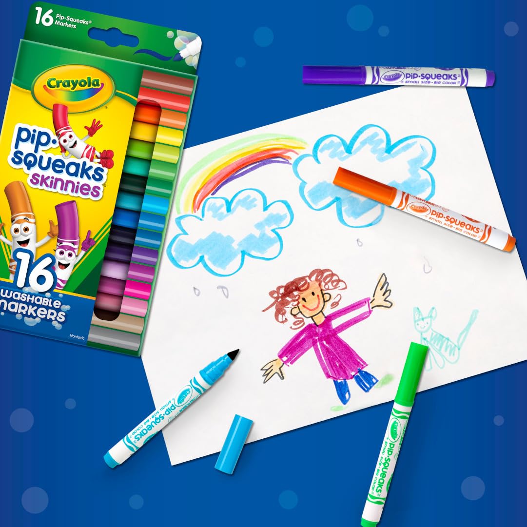 Crayola Pip Squeaks Skinnies Washable Marker Set (16ct), Mini Markers for Toddlers, Thin Coloring Supplies for Kids, Toddler Back to School Essentials