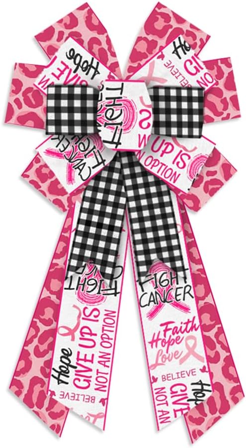 Bows & Ribbons - Estivaux Large Breast Cancer Awareness Bows for Wreath, Breast Cancer Awareness Cheer Wreath Bow Black White Buffalo Plaid Bow Holiday Farmhouse Craft Bows for Front Door Health Awareness Themed Favor
