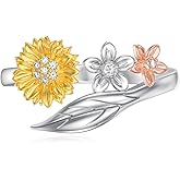 LWXIE Diamond Sunflower Ring for Women 925 Sterling Silver Colorful Flower Open Rings with Lab Grown Diamond Jewelry Gifts for Her