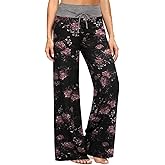 ZOOSIXX Soft Black Pajama Pants for Women, Wide Leg Comfy Casual Lounge Yoga Capri Pants 22'' / 30''