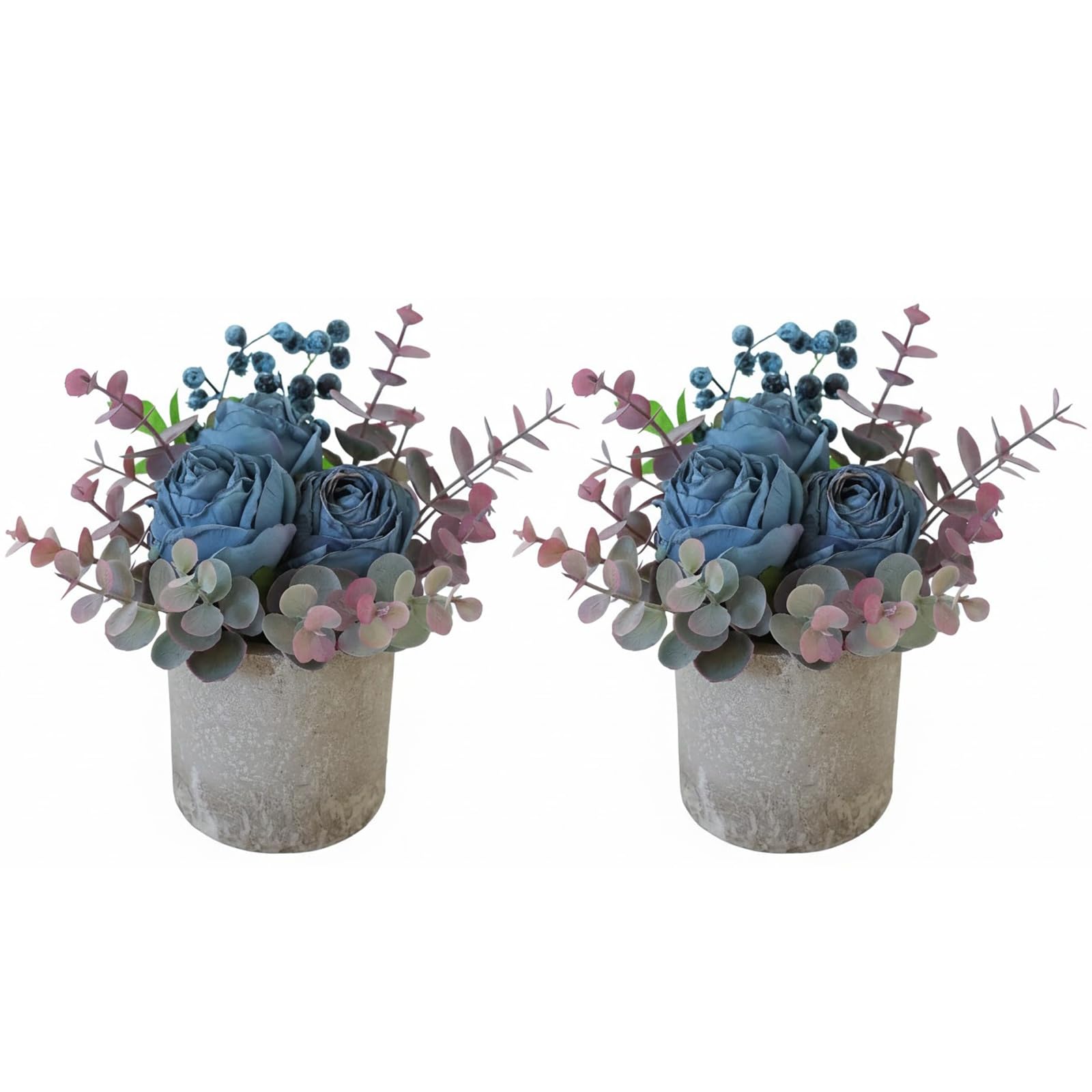 Rosscer Rose in Pot Decor Potted Artificial Flowers Mini Plants Faux Flowers Indoor Small Decor Fake Roses for Home, Bathroom, Kitchen, Offices, Wedding Party Centerpieces (2pcs Burnt Blue)