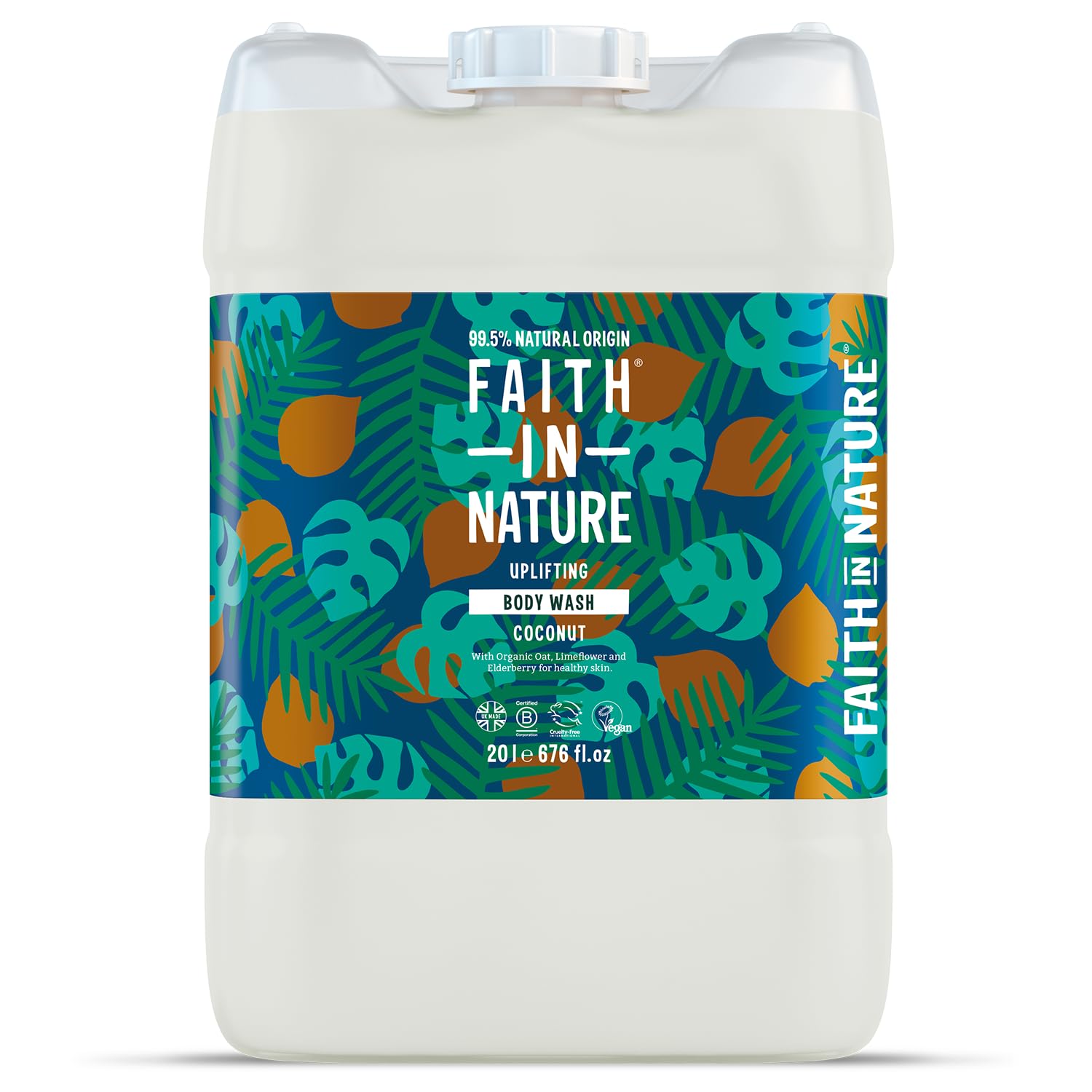 Faith In Nature Organic Coconut Body Wash, Uplifting Shower Gel, Vegan & Cruelty Free, No SLS or Parabens, 20L Refill Pack