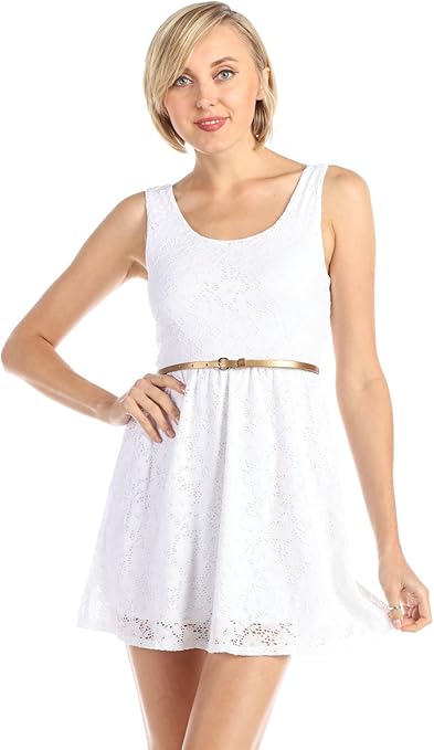 LACE SLEEVELESS DRESS (Medium, White): Amazon.ca: Clothing & Accessories