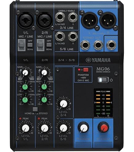 Mesa de Som Mixer para DJ Yamaha compacto MG06X com 6 entradas e