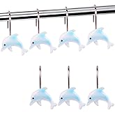 LLYSTTDS Decorative Shower Curtain Hooks 12pcs Resin Dolphin Curtain Rings Shower Curtain Hangers Cute Shower Curtain Hooks for Bathroom Baby Room Bedroom Living Room Decor