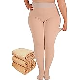 Amzshe Plus Size Fleece Lined Tights for Women, Fake Translucent Warm Winter Leggings, Control Top Thermal Tights