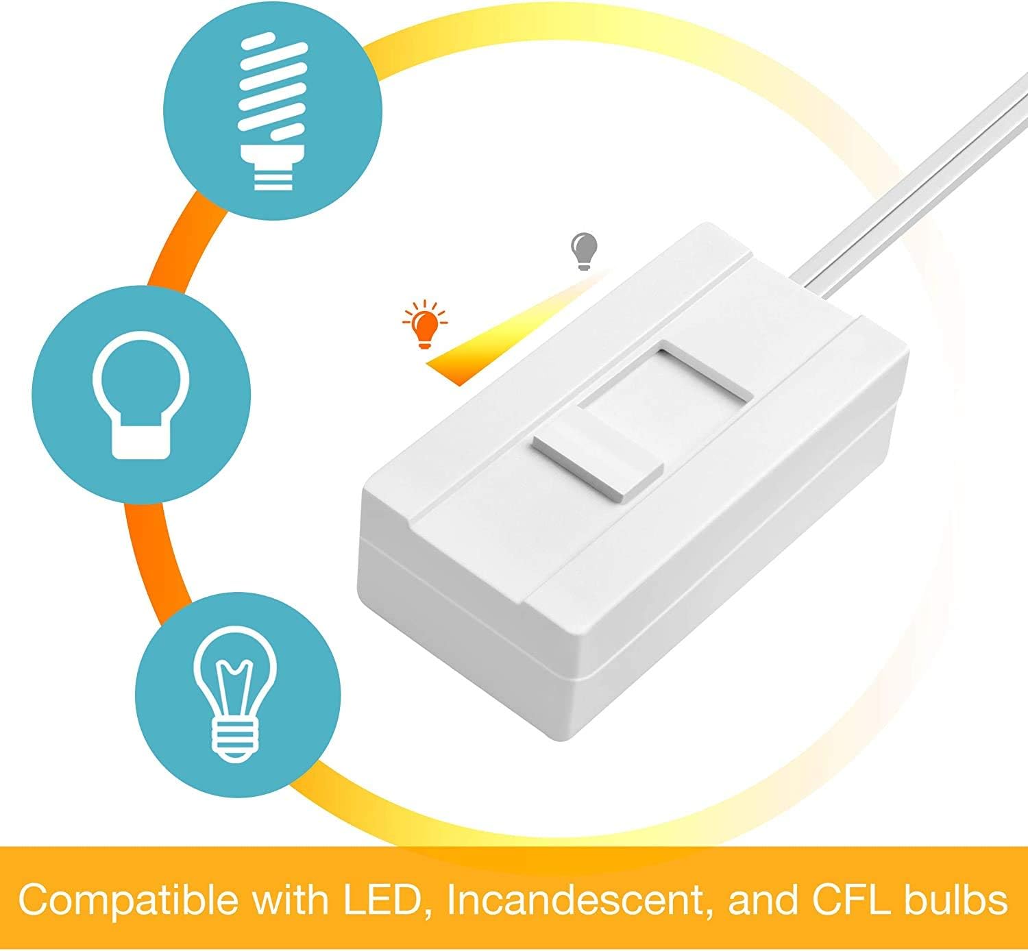TOPGREENER Table-Top Plug in Dimmer for Table or Floor Lamps, Slide Control, works with Incandescent and Dimmable LED 360 Watt Bulbs Off at lowest dim, 6ft Cord, 120V 60Hz, TGTTDL300-W, White - - 