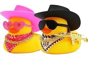 hongliang 2PCS Cute Rubber Duck Car Decorations with Cowboy Hat,Mini Scarf,Necklace & Sunglasses - Adorable Dashboard Ornaments for Car,Desk & Office Decor