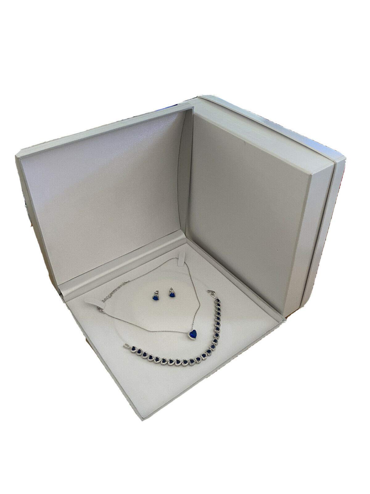 White gold finish heart Sapphire And created diamond necklace Earrings Bracelet for women Birthday New Year Valentine's Day Gift for Mum Wife Sister Girlfriend-Come with Gift Box