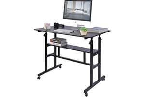 AIZ Adjustable Computer Double-Layer Mobile Standing Desk, 39.4" x 23.6", Black