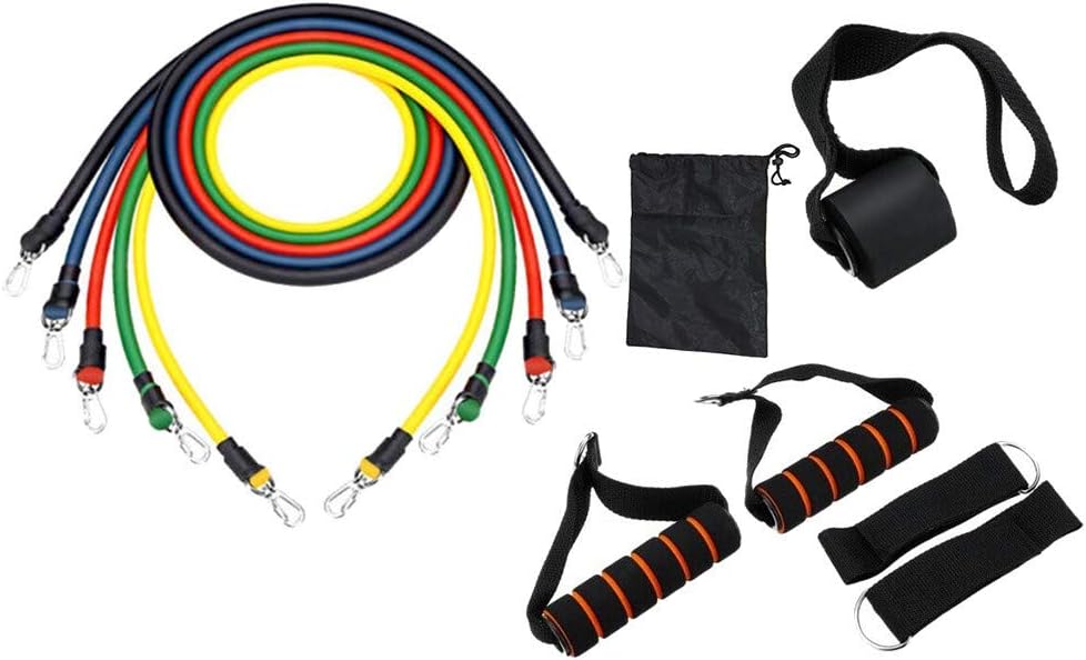 Resistance Bands Set, Include 5 Exercise Bands with Pull Tube, Foam Handles, Ankle Straps,Door Anchor for Resistance Training, Physical Therapy, Home Workouts (11 Pcs/Set)