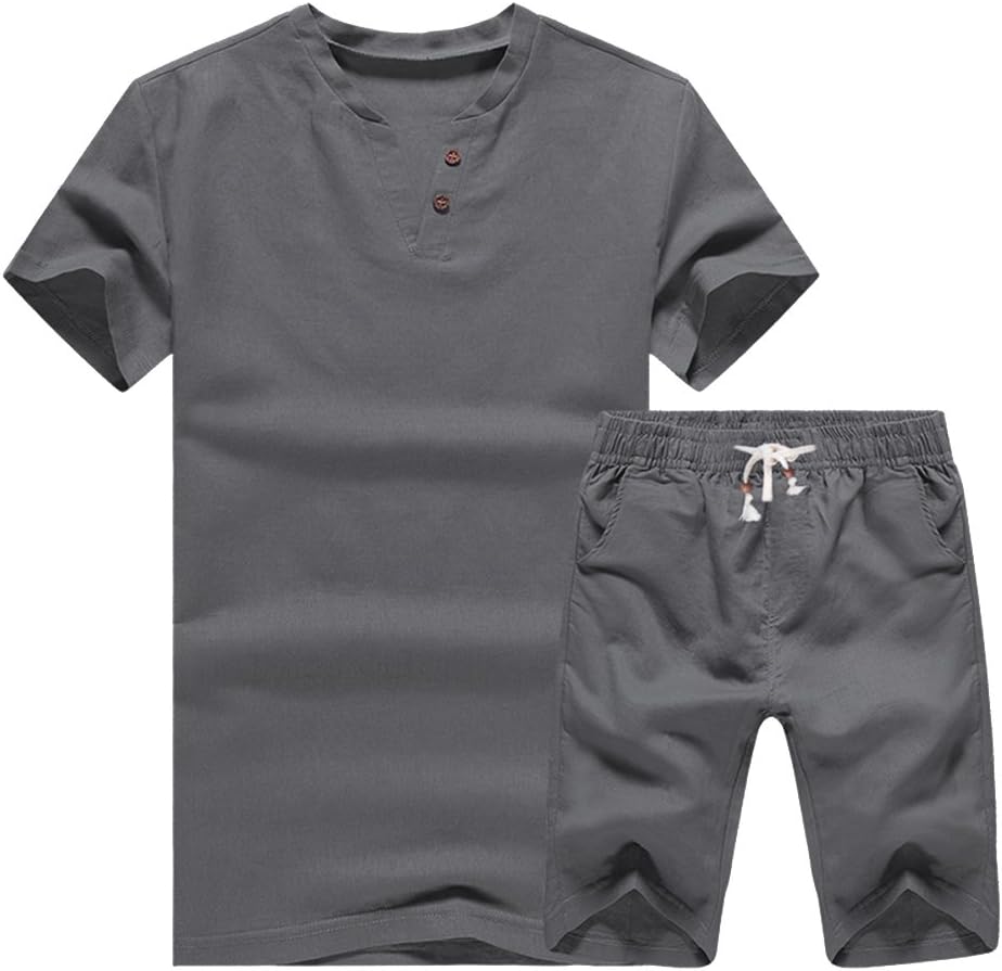 ASALI Men's Linen Summer Beach Sweatshirt Set for Short Pants