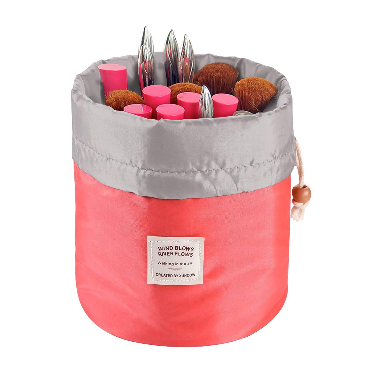 Travel Cosmetic Bags Barrel Makeup Bag, Women&Girls Portable Foldable Cases, EUOW Multifunctional Toiletry Bucket Bags Round Organizer Storage Pocket Soft Collapsible(Lightblue) : Beauty