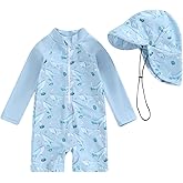 Socutebabe Toddler Infant Baby Boys Swimsuit Kids Rash Guard One Piece Newborn Zipper Bathing Suit Swimwear with Hat