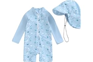 Socutebabe Toddler Infant Baby Boys Swimsuit Kids Rash Guard One Piece Newborn Zipper Bathing Suit Swimwear with Hat