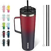 BJPKPK Insulated Tumbler with Handle, 30oz Insulated Tumblers with Lid and Straw, Stainless Steel Metal Water Bottles, Coffee Travel Mugs, Cups, Charming Red
