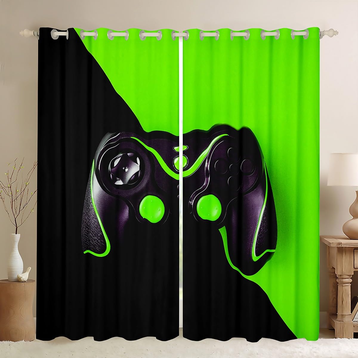 Games Curtain Boys Teens Gamer Video Game Gamepad Curtains Kids Child Novelty Modern Game Controller Window Curtain for Bedroom Luxury Gaming Drapes,W46*L72