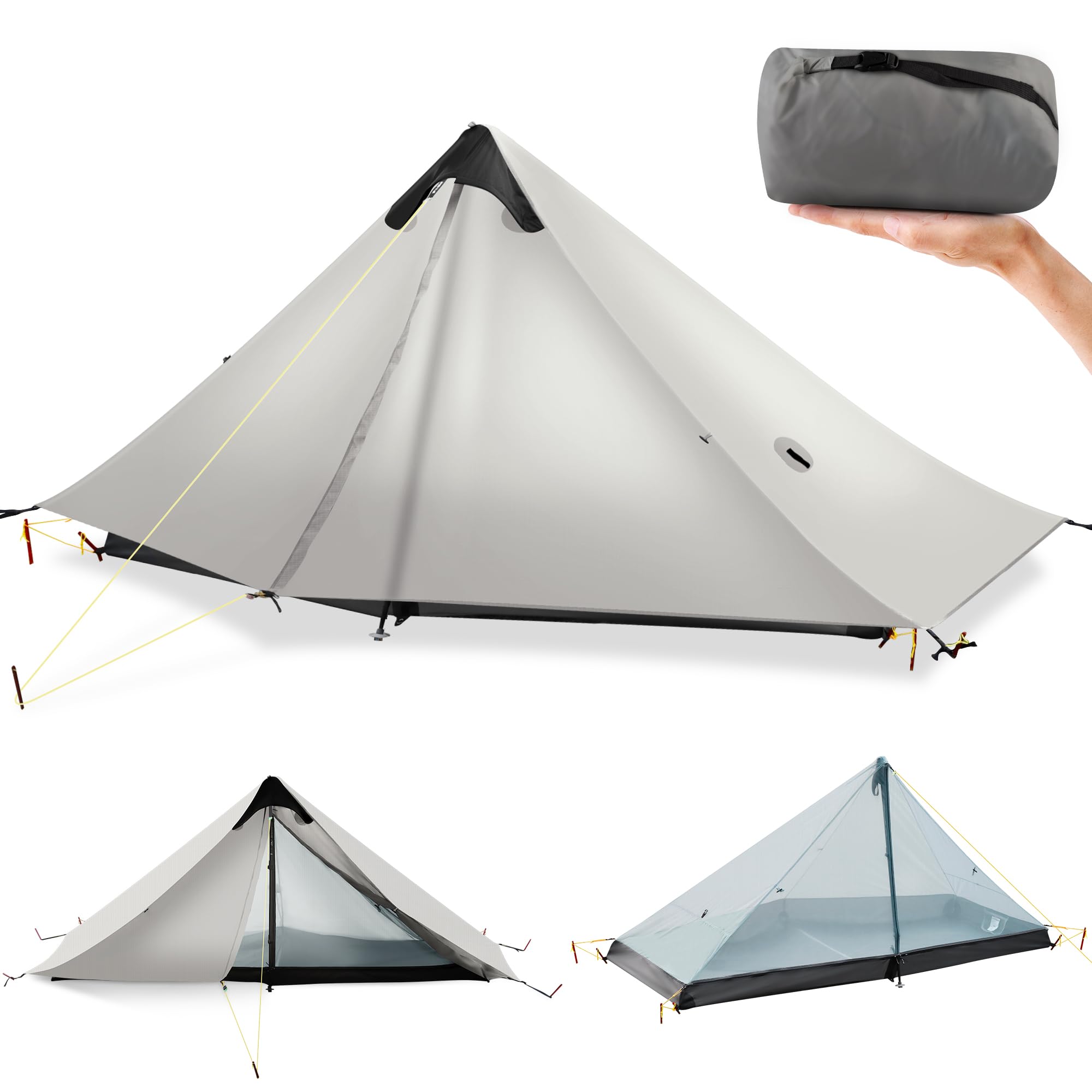 Photo 1 of Ultralight Tent 3-Season Backpacking Tent 1 Person/2 Person Camping Tent, Outdoor Lightweight LanShan Camping Tent Shelter, Perfect for Camping, Trekking, Climbing, Hiking (1 Person, Gray White)