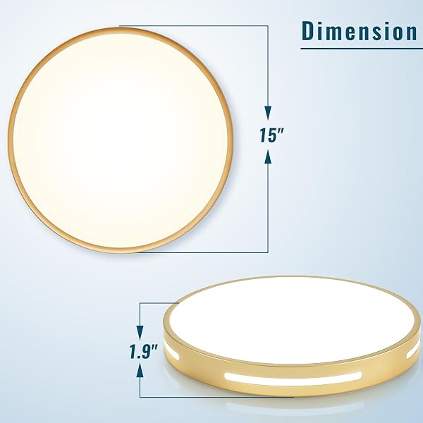 WHEATRONIC GOLD LED CEILING LIGHT FIXTURE FLUSH MOUNT 15 INCH 36W SET OF 2, DIMMABLE KITCHEN LIGHTING FIXTURES LED, MODERN LIGHT FIXTURES CEILING MOUNT FOR BEDROOM, BATHROOM, LIVING ROOM