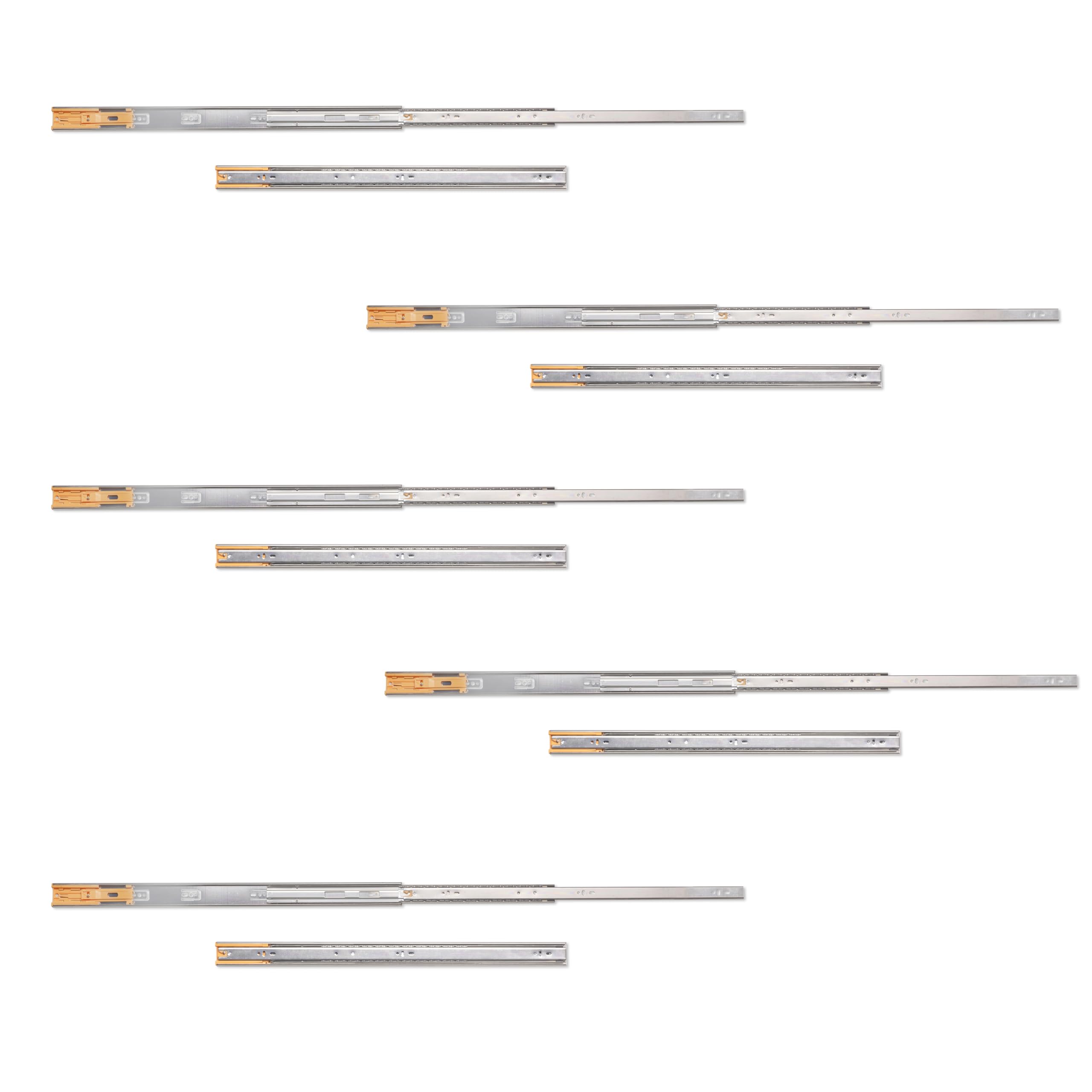 Emuca - Guías laterales para cajones con rodamiento de bolas 45mm x 650mm, pack de 5 juegos de guías de extracción total con cierre suave — image 1