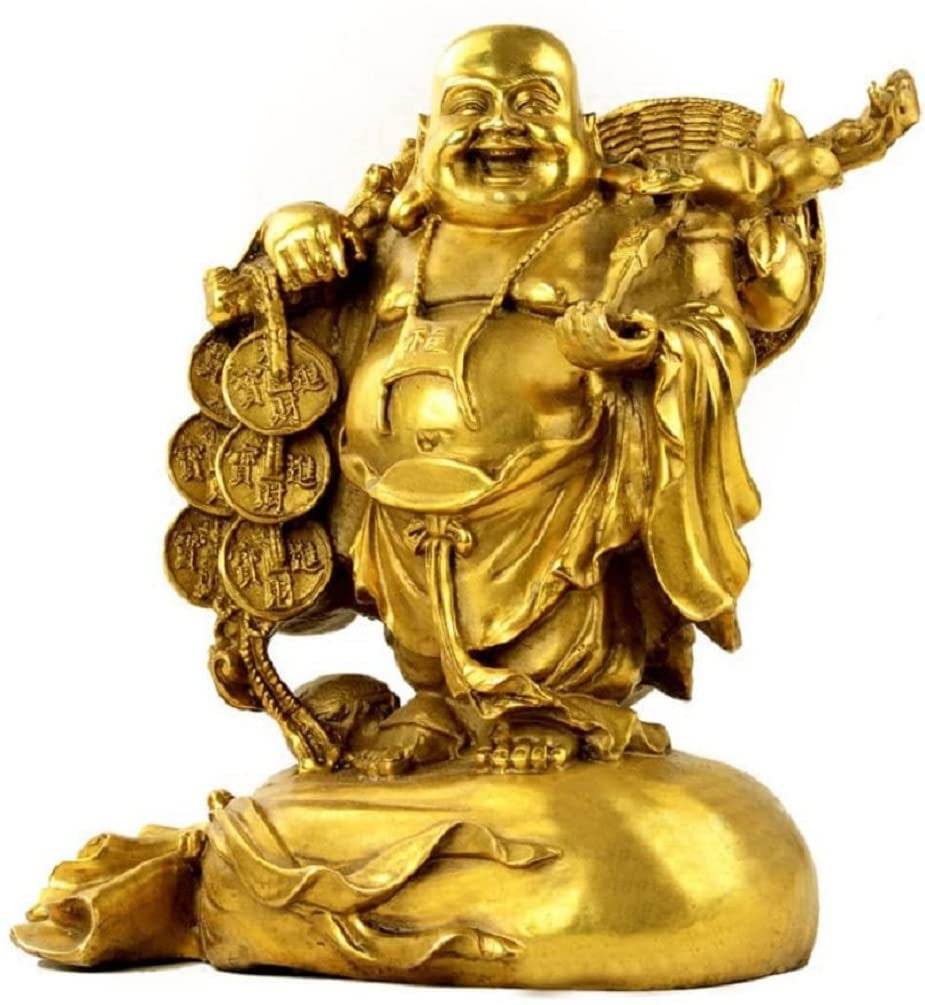 Photo 1 of Fengshui Buddha Statues for Lucky & Happiness,Laughing Buddha Figurines Sculptures Carrying Money Bag God of Wealth Statue Home Decor, Housewarming Congratulatory Gifts (Large)