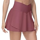 THE GYM PEOPLE Womens' Cross Waist Tennis Skirts with Cutting Hem Golf Skorts with Inner Mesh Pockets Shorts