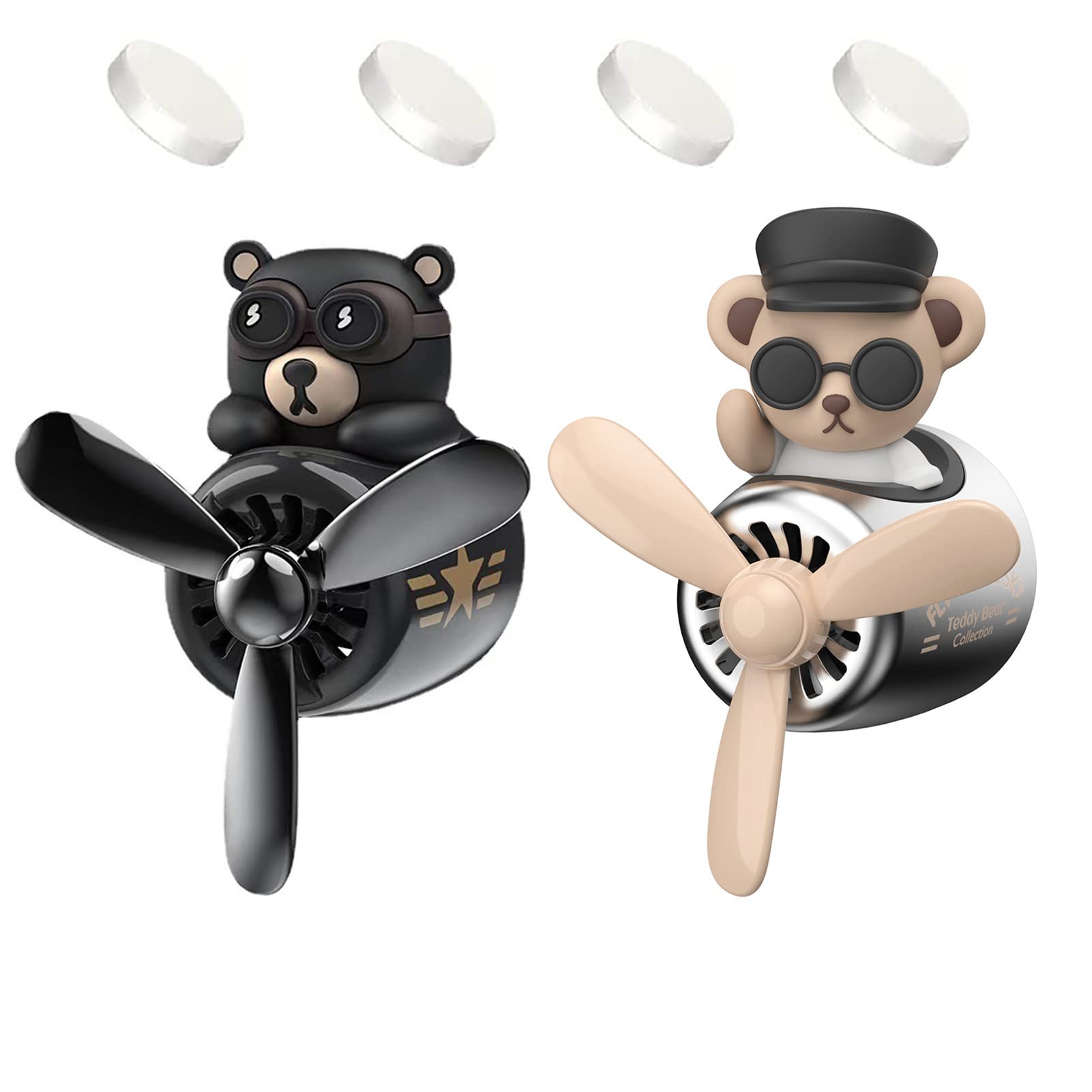 Photo 1 of 2 Pieces Car Air Fresheners, Cute Bear Pilot Car Diffuser, Propeller Air Outlet Vent Fresheners, Suitable for Automotive Interior Decoration (Bear (A+B))
