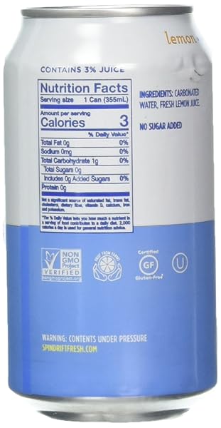 SPINDRIFT SPARKLING WATER, LEMON, 12 FL OZ