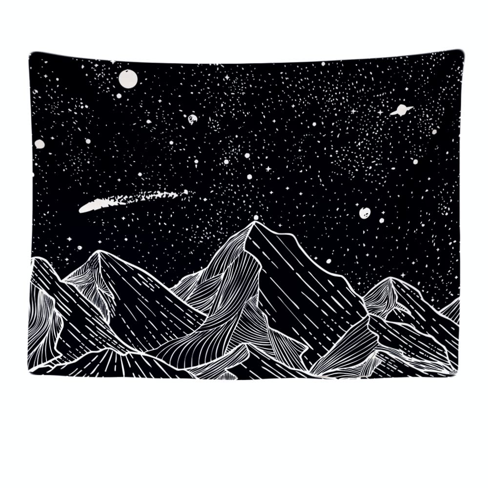 Ulticool – Decorative Wall Tapestry Bedroom - Mountains Nature Space Black White - 200 x 150 cm Large – Fabric Wallpaper – Tapestry Aesthetic Wall - Panoramic Decoration — image 1