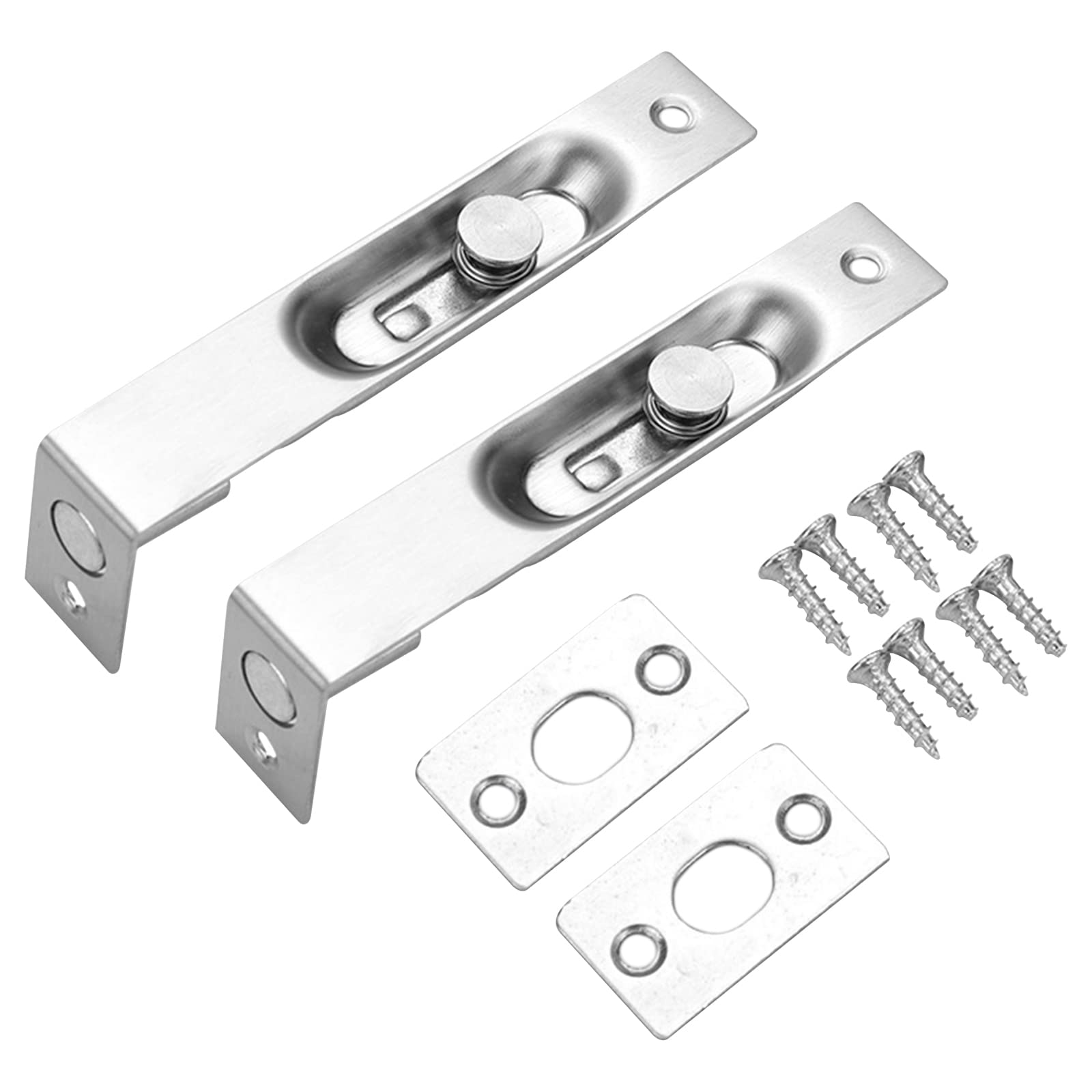 Pack of 2 Flush Bolt Latch, Door Bolt Lock Concealed Door Bolt, Security Lever Action Stainless Steel Slide Door Bolted Lock Replacement with Screws for Bedroom, Bathroom, Cupboard