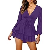 Relipop Womens Floral Print Romper V Neck Long Sleeve Double Layer Ruffle Hem Shorts Jumpsuit 2026 Beach Vacation Outfits