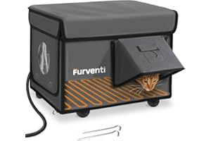 LAMLINGO Outdoor Heated Cat House in Winter,Extremely Insulated & Weatherproof,Feral Cat Shelter with Waterproof Eaves & Escape Door for Outside Stray Barn Cat(Dark Grey,16.9"x12.7"x13.6")