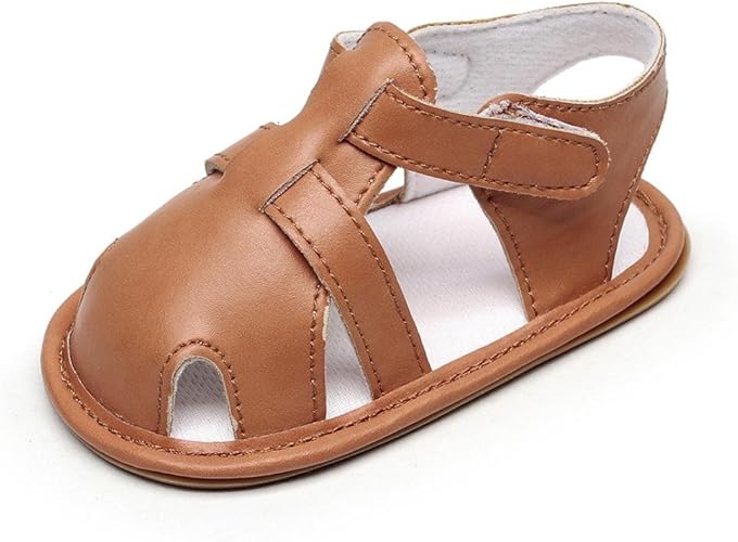 Amazon Feiscat 人気 子供 クロックス サンダル 女の子 カジュアル 歩行練習 履き心地いい つま先保護 新生児 出産お祝いプレゼント上履き 子供 シューズ 可愛い 無地 夏 海 レザーローマ 13 ブラウン ビーチサンダル