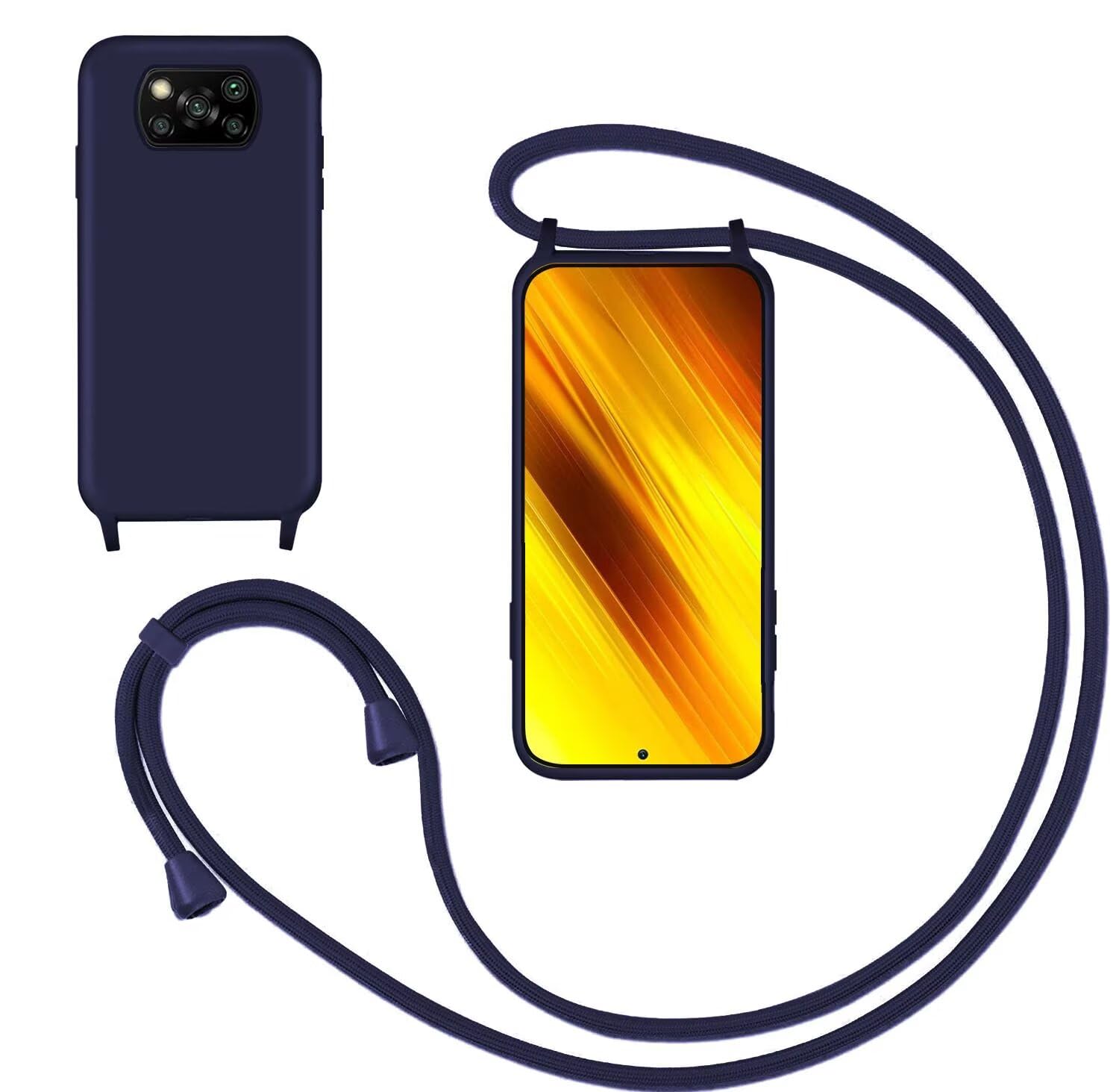 GoodcAcy Mobile Phone Chain Case for Xiaomi Mi Poco X3 Pro/NFC, Smartphone Necklace With Strap, Protective Hanging Case, Liquid Silicone for Mi Poco X3