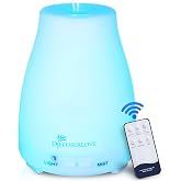 Diffuserlove Essential Oil Diffusers 200ML Remote Control Ultrasonic Mist Humidifiers BPA-Free Aromatherapy Diffuser with 7 Color Lights, Auto Shut-Off for Bedroom Office Kitchen